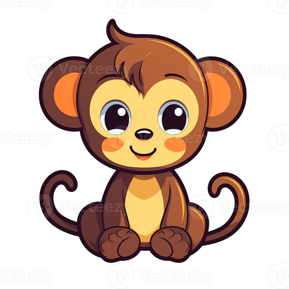 kawaii sticker, A cute Monkey stirring, designed with colorful contours and isolated. AI Generated png