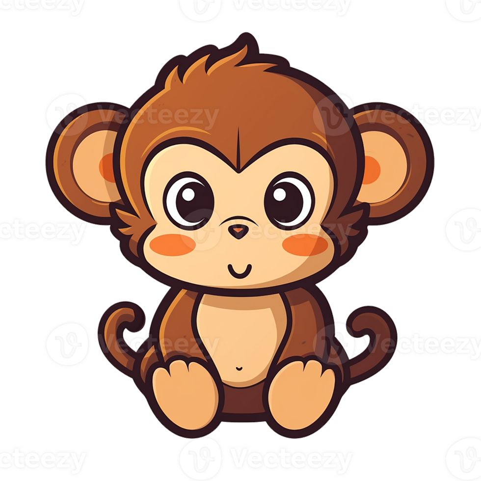 kawaii sticker, A cute Monkey stirring, designed with colorful contours and isolated. AI Generated png