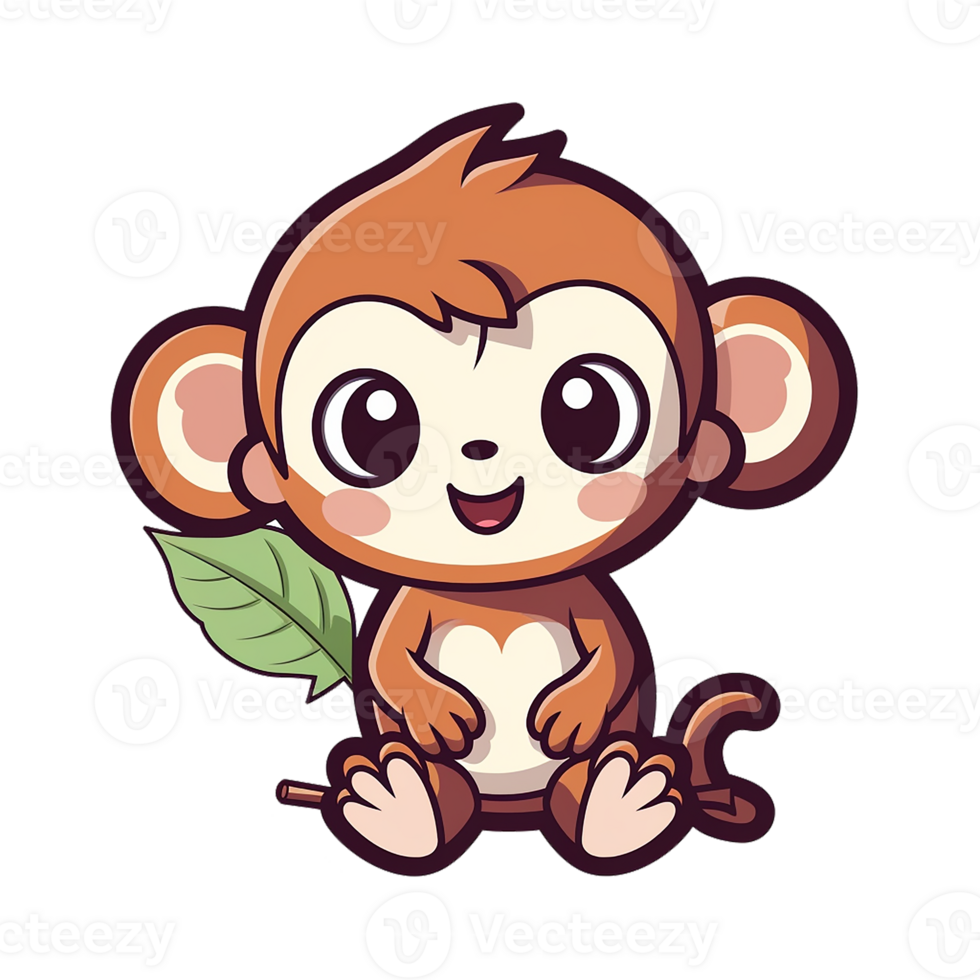 kawaii sticker, A cute Monkey stirring, designed with colorful contours and isolated. AI Generated png