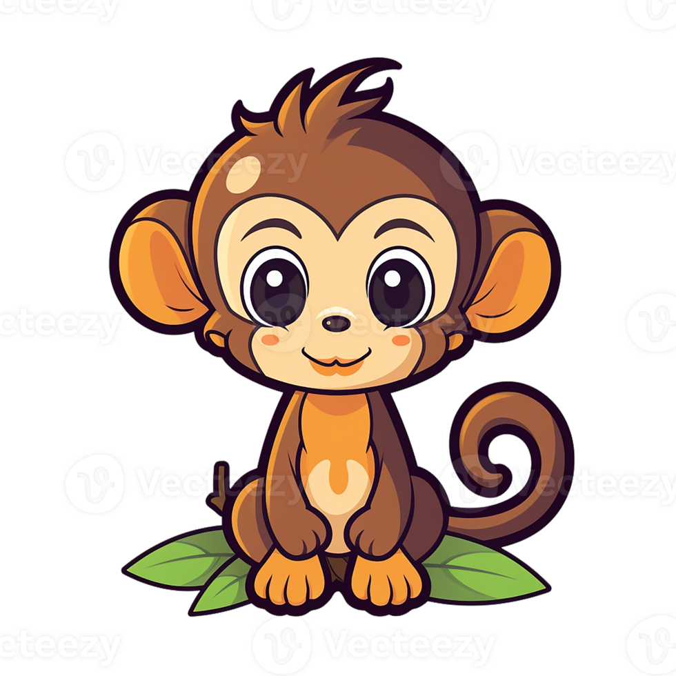 kawaii sticker, A cute Monkey stirring, designed with colorful contours and isolated. AI Generated png