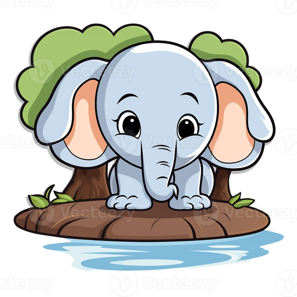 kawaii sticker, A cute Elephant stirring, designed with colorful contours and isolated. AI Generated png