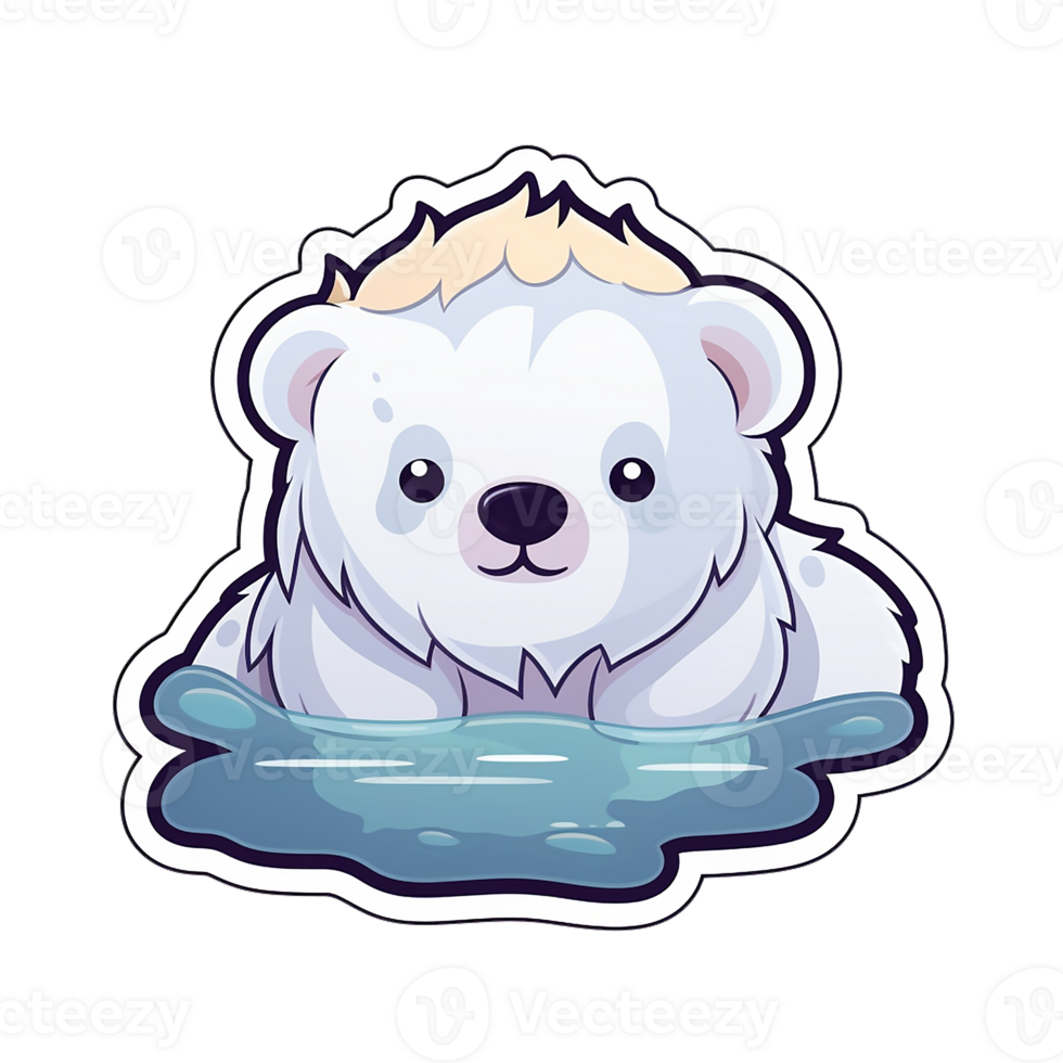 kawaii sticker, A cute Polar Bear stirring, designed with colorful contours and isolated. AI Generated png