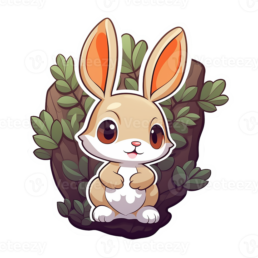 sticker, A cute Rabbit stirring, designed with colorful contours and isolated. AI Generated png