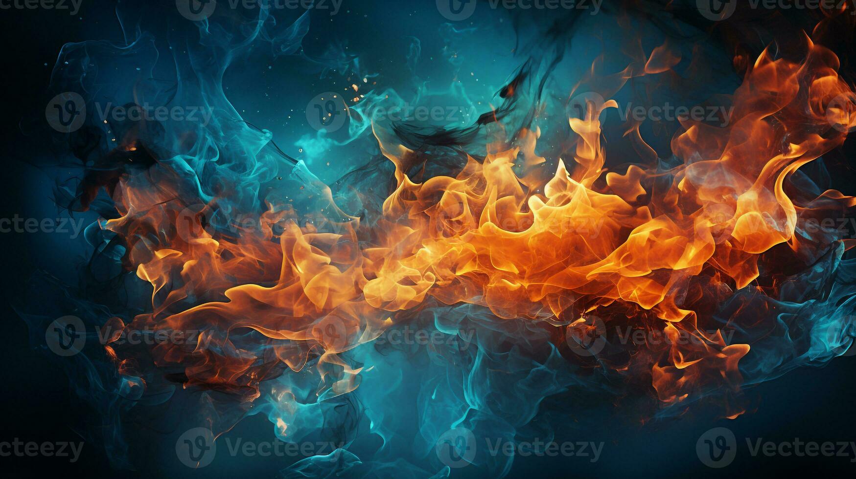 Blue fire background ai photo