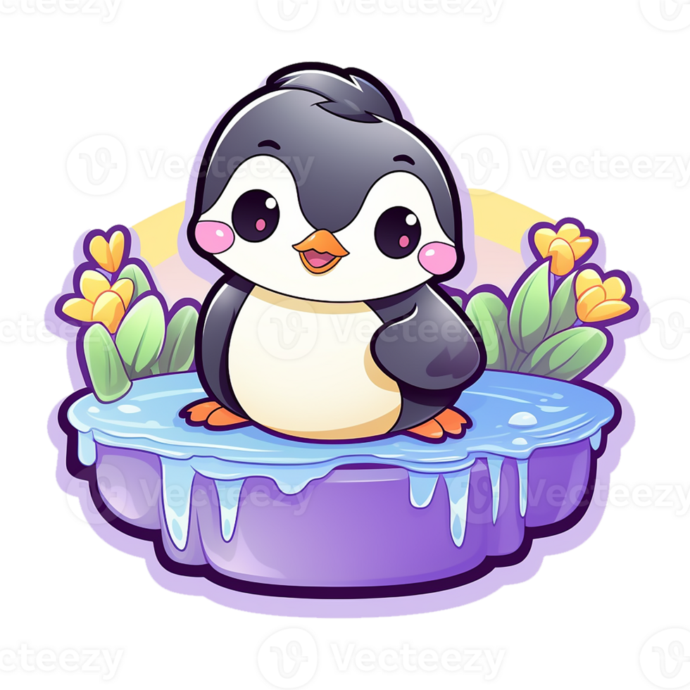 kawaii sticker, A cute Penguin stirring, designed with colorful contours and isolated. AI Generated png