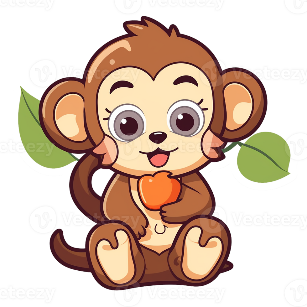 kawaii sticker, A cute Monkey stirring, designed with colorful contours and isolated. AI Generated png