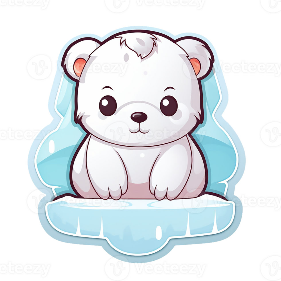 kawaii sticker, A cute Polar Bear stirring, designed with colorful contours and isolated. AI Generated png