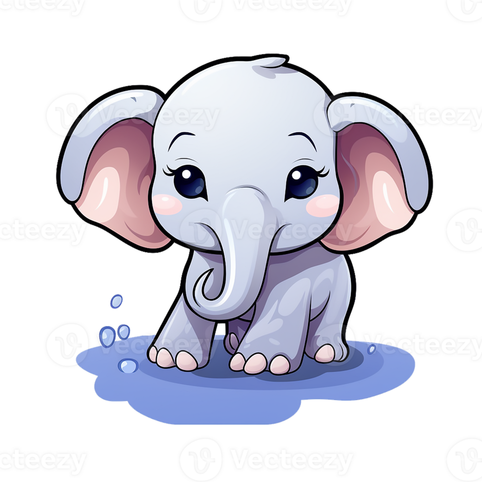 kawaii sticker, A cute Elephant stirring, designed with colorful contours and isolated. AI Generated png