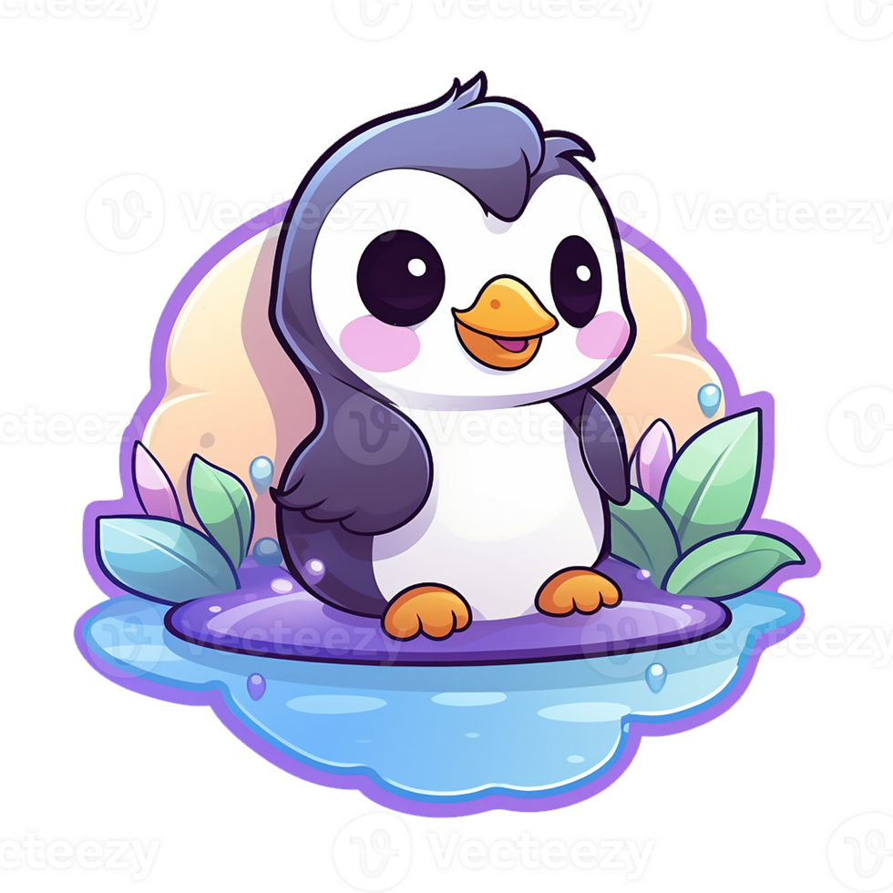 kawaii sticker, A cute Penguin stirring, designed with colorful contours and isolated. AI Generated png