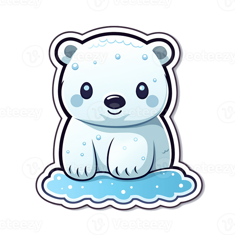 kawaii sticker, A cute Polar Bear stirring, designed with colorful contours and isolated. AI Generated png