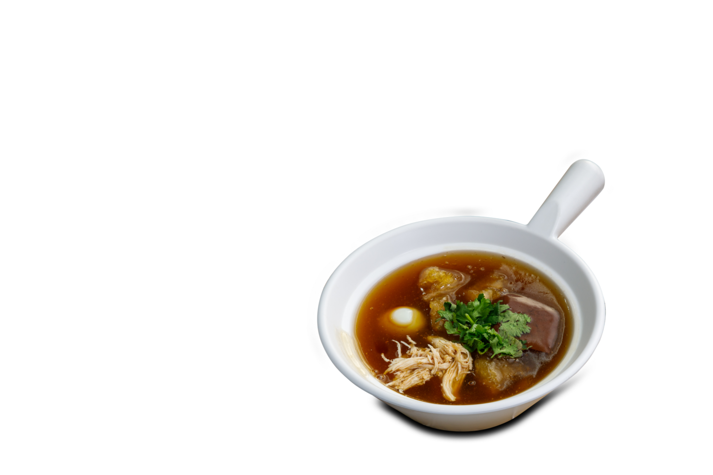 vis maw soep , paddestoel en bamboe schieten geserveerd in klei pot - Thais voedsel gebeld kra prauw pla png