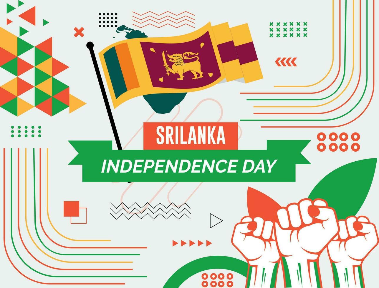 Sri lanka national day banner with map, flag colors theme background and geometric abstract retro modern Colorfull design. abstract modern design. vector