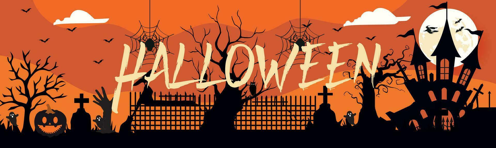 Halloween City panorama in halloween style. Halloween Night, for Happy Halloween .Vector illustration. vector