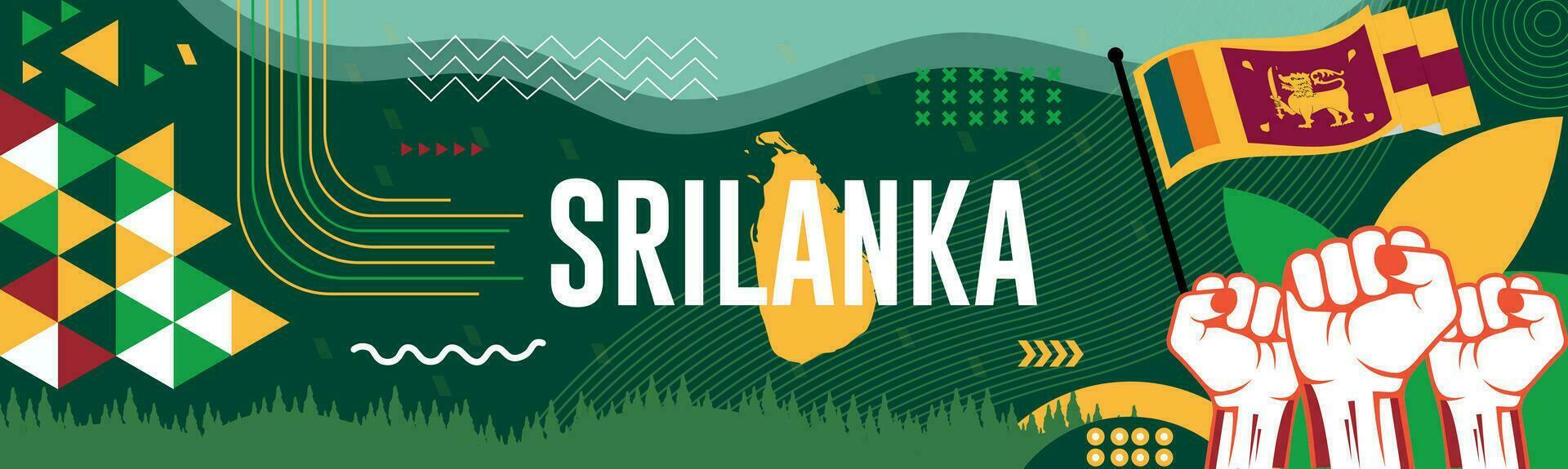 sri lanka nacional día bandera con mapa, bandera colores tema antecedentes y geométrico resumen retro moderno colorido diseño. resumen moderno diseño. vector