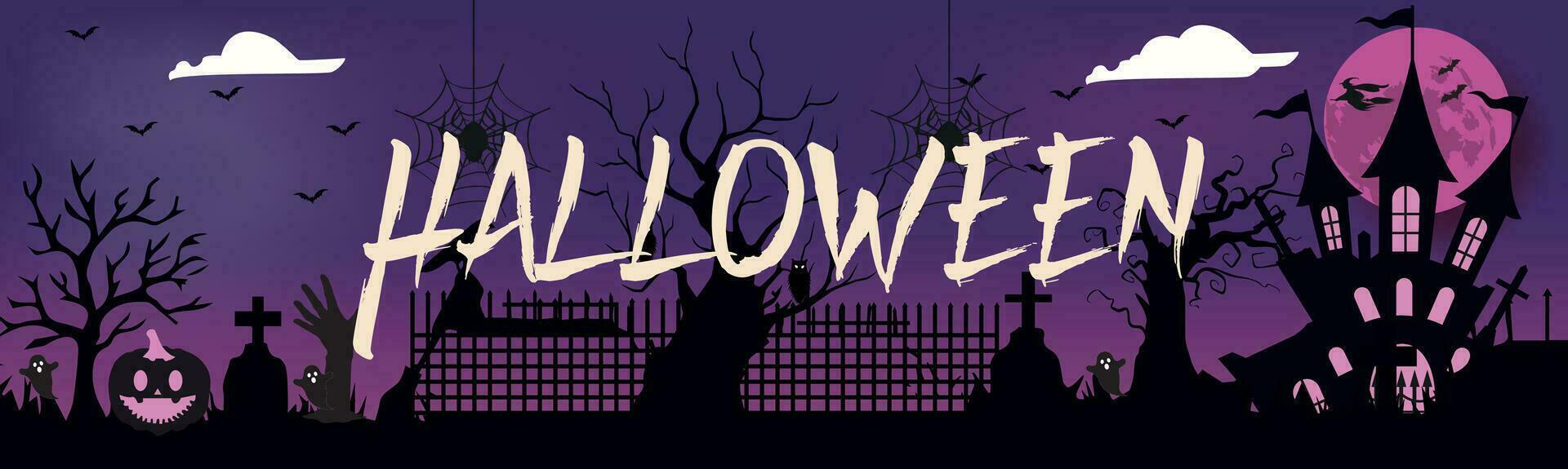 Halloween City panorama in halloween style. Halloween Night, for Happy Halloween .Vector illustration. vector