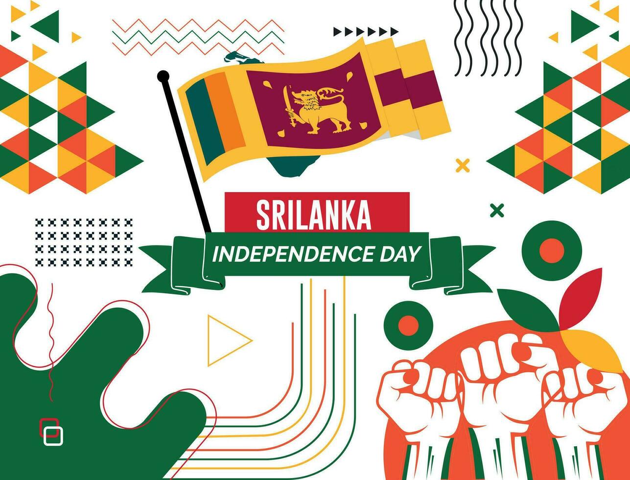 Sri lanka national day banner with map, flag colors theme background and geometric abstract retro modern Colorfull design. abstract modern design. vector