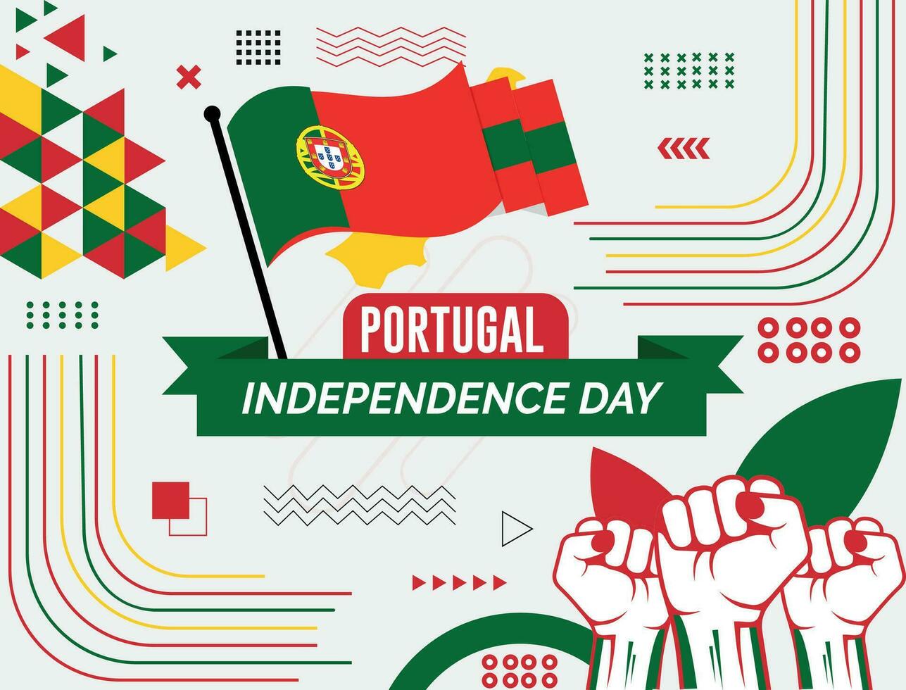 Portugal nacional día bandera con mapa, bandera colores tema antecedentes y geométrico resumen retro moderno rojo y azul color diseño. resumen moderno diseño. vector