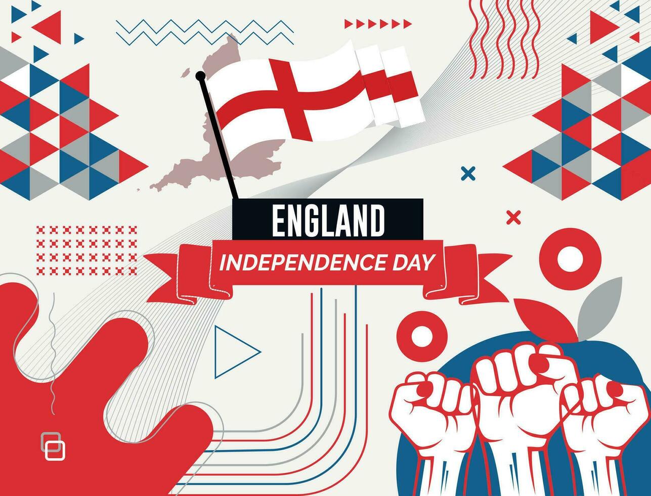 England national day banner with map, flag colors theme background and geometric abstract retro modern Red and blue color design. abstract modern design. vector