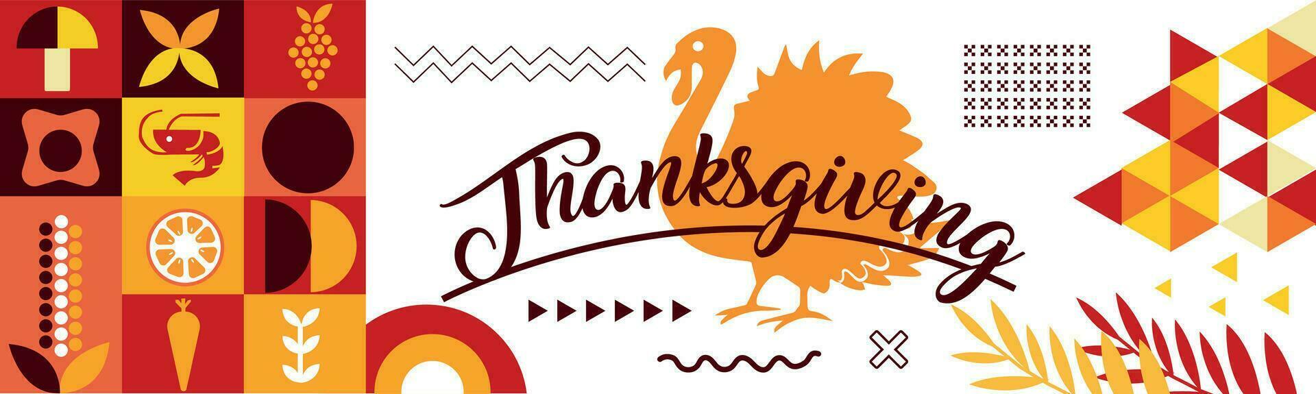 thanksgiving creative banner, turkey bird and colors theme background and geometric abstract retro modern colorful  design. abstract modern design. vector