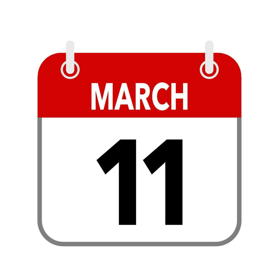 11  March, calendar date icon on white background. vector