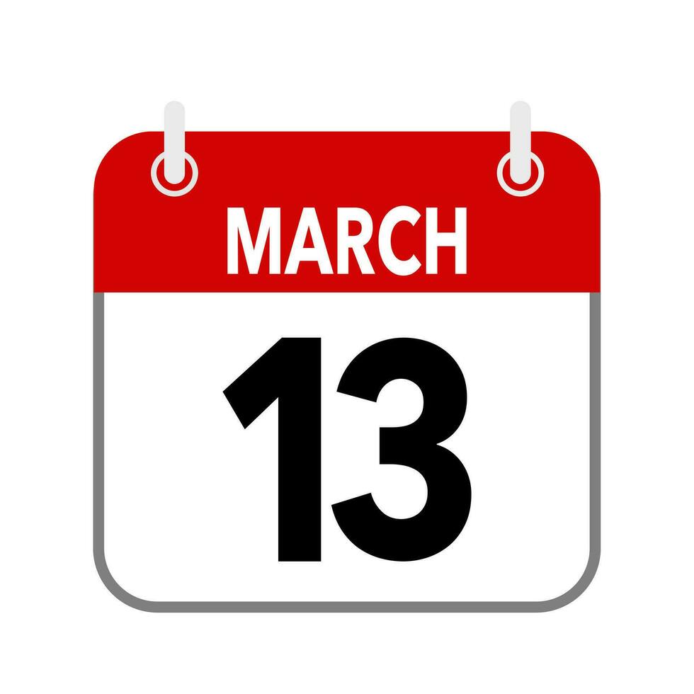 13 March, calendar date icon on white background. vector