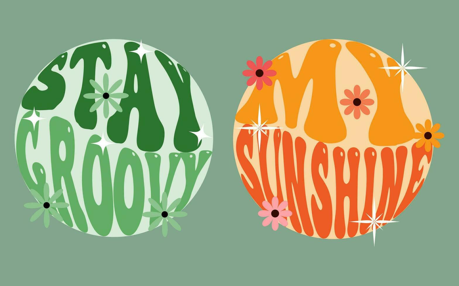 70s retro groovy text stay groovy, my sunshine, groovy text set in green and orange colors. vector