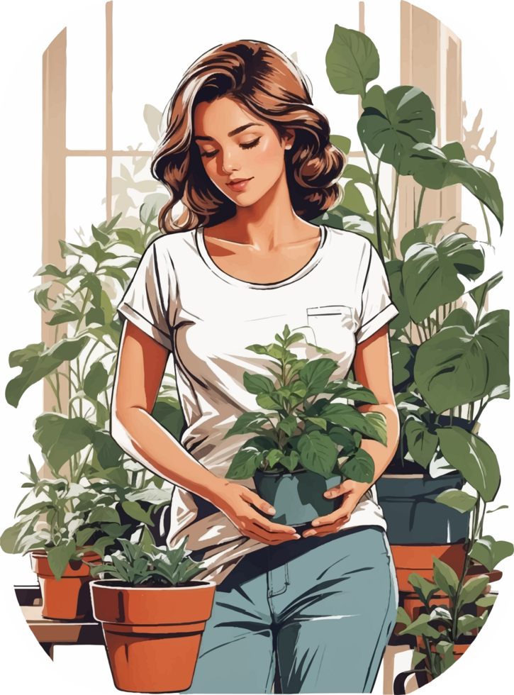 femmes et les plantes illustration ai génératif png