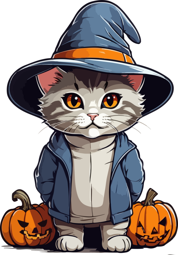 Cute Halloween Cat Cartoon with AI Generative png