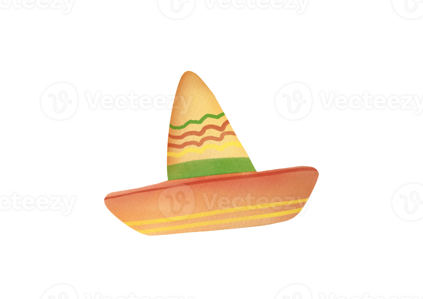 Watercolor hand drawing sombrero hat isolated on transparent background. Mexico traditional culture, Mexican  National Headdress. western accessories, cute clipart elements cutout. Cinco de Mayo png