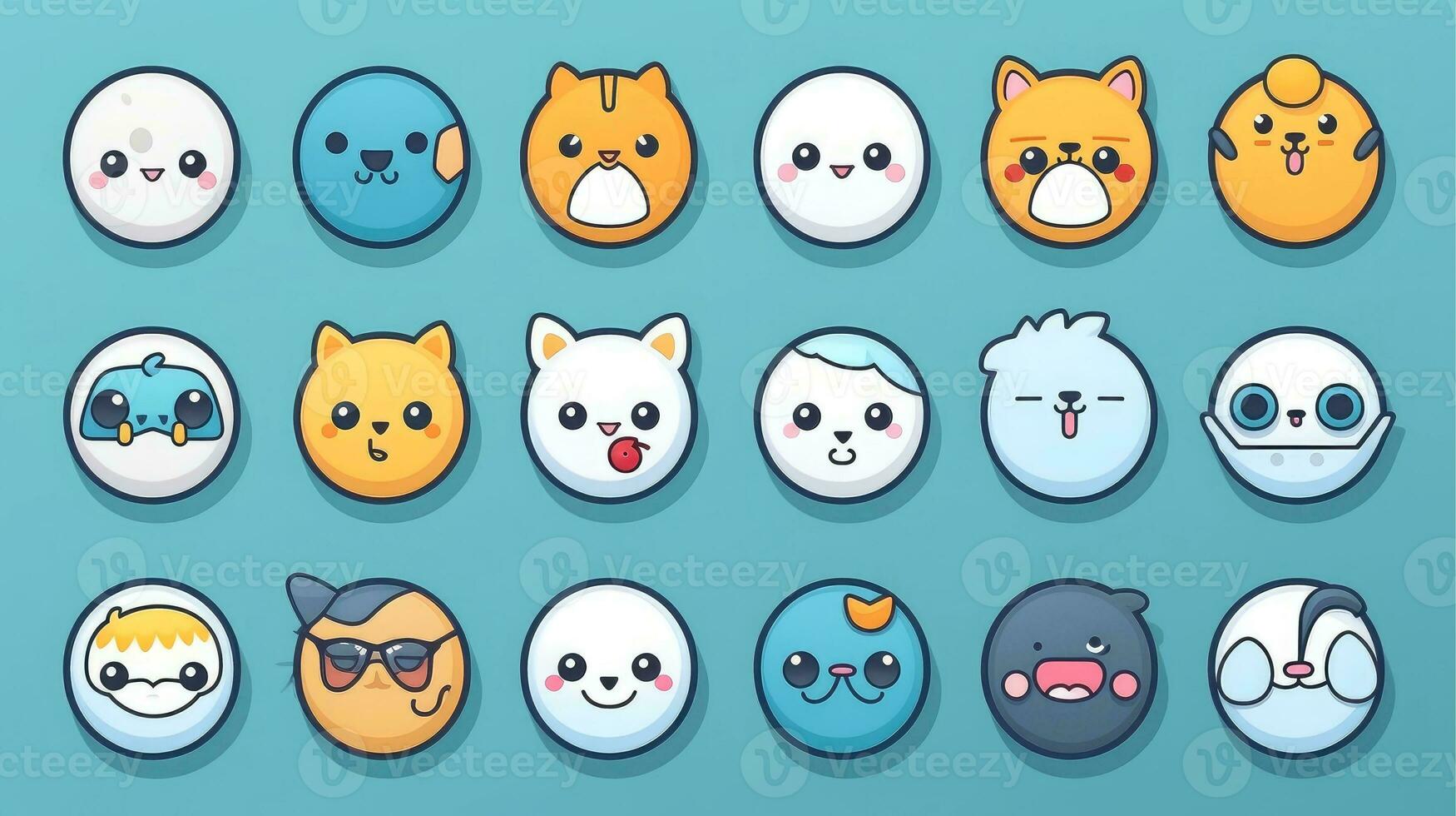 Set of animal faces, face emojis, stickers, emoticons,cartoon funny mascot characters face set, Generative AI illustration photo