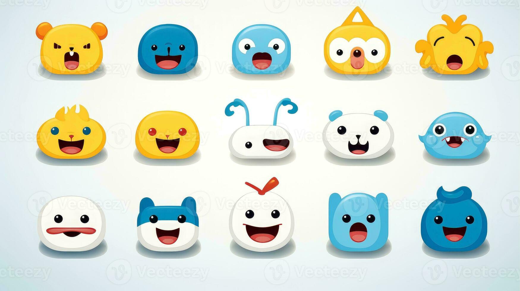 Set of animal faces, face emojis, stickers, emoticons,cartoon funny mascot characters face set, Generative AI illustration photo