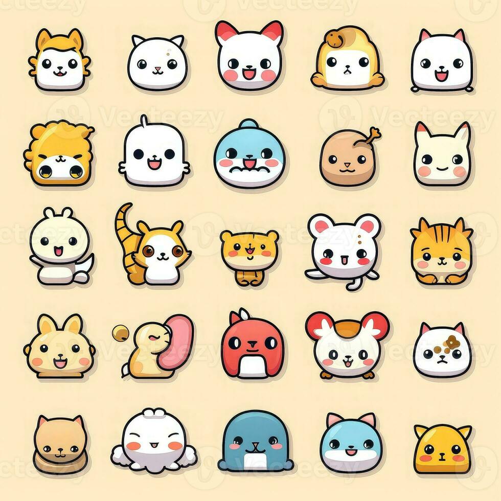 Set of animal faces, face emojis, stickers, emoticons,cartoon funny ...