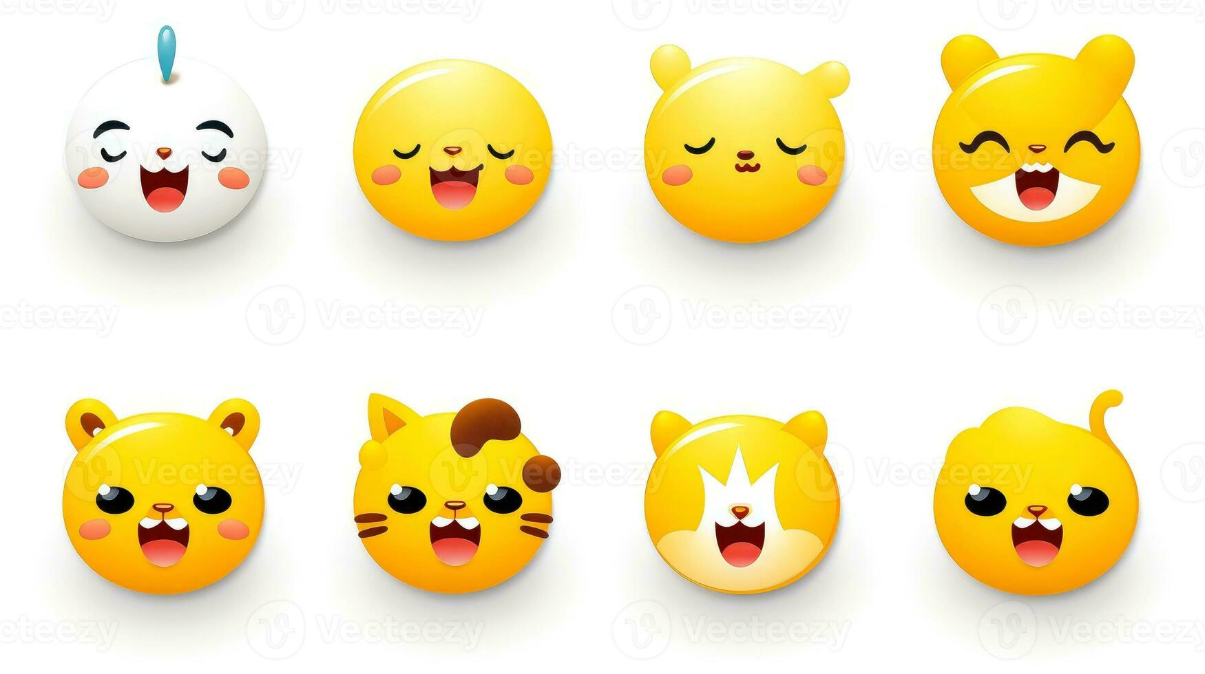 Set of animal faces, face emojis, stickers, emoticons,cartoon funny mascot characters face set, Generative AI illustration photo