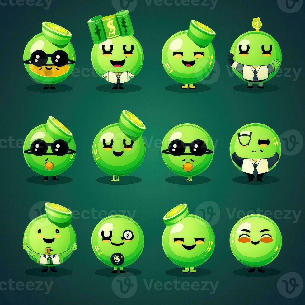 Set of animal faces, face emojis, stickers, emoticons,cartoon funny mascot characters face set, Generative AI illustration photo