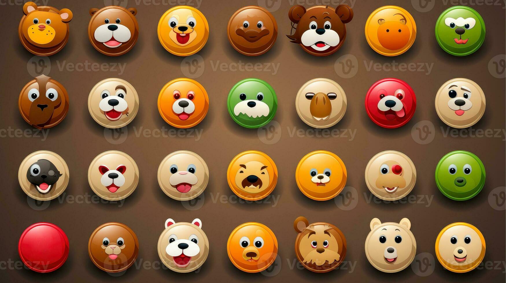 conjunto de animal caras, cara emojis, pegatinas, emoticones, dibujos animados gracioso mascota caracteres cara colocar, generativo ai ilustración foto