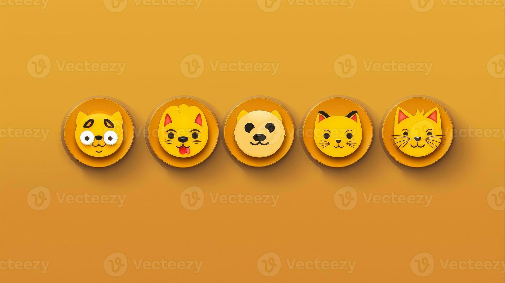 Set of animal faces, face emojis, stickers, emoticons,cartoon funny mascot characters face set, Generative AI illustration photo