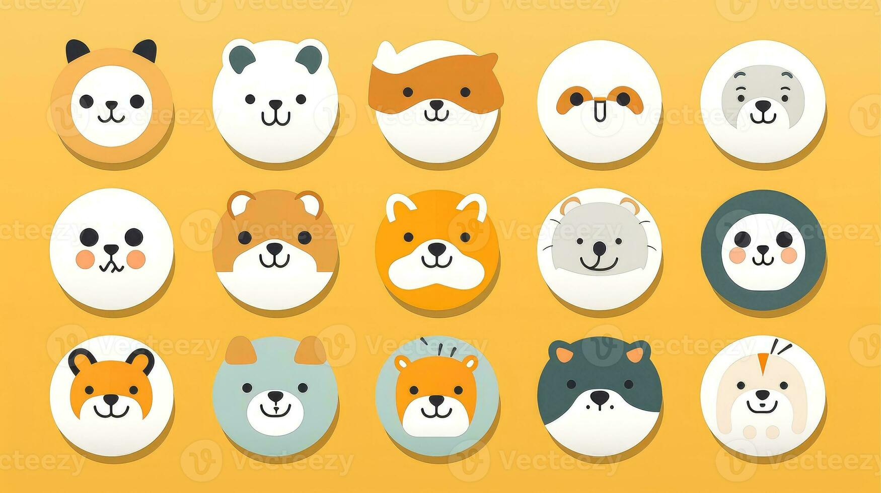 Set of animal faces, face emojis, stickers, emoticons,cartoon funny mascot characters face set, Generative AI illustration photo