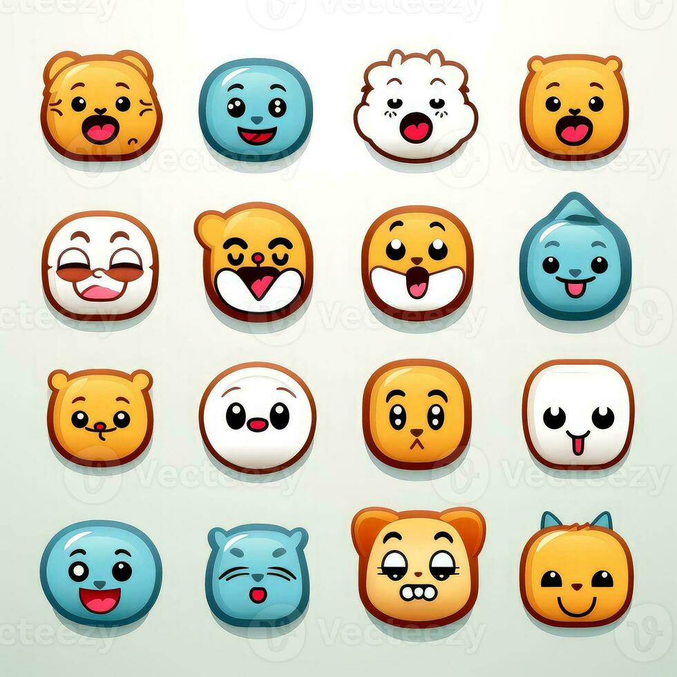 Set of animal faces, face emojis, stickers, emoticons,cartoon funny mascot characters face set, Generative AI illustration photo