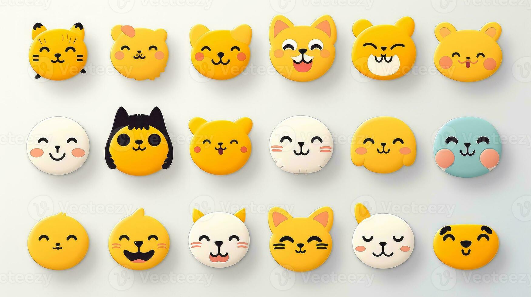 Set of animal faces, face emojis, stickers, emoticons,cartoon funny mascot characters face set, Generative AI illustration photo