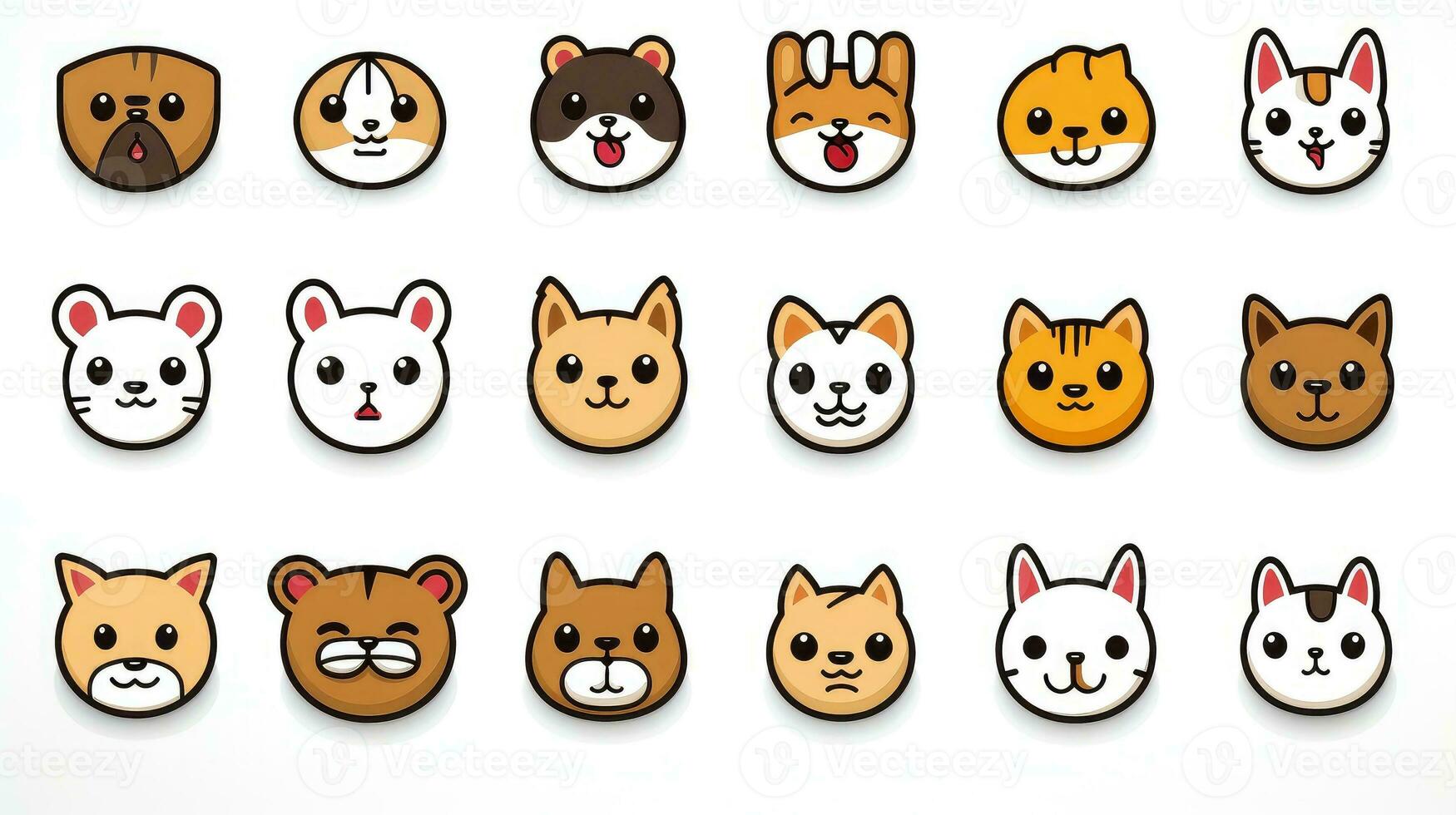 Set of animal faces, face emojis, stickers, emoticons,cartoon funny mascot characters face set, Generative AI illustration photo