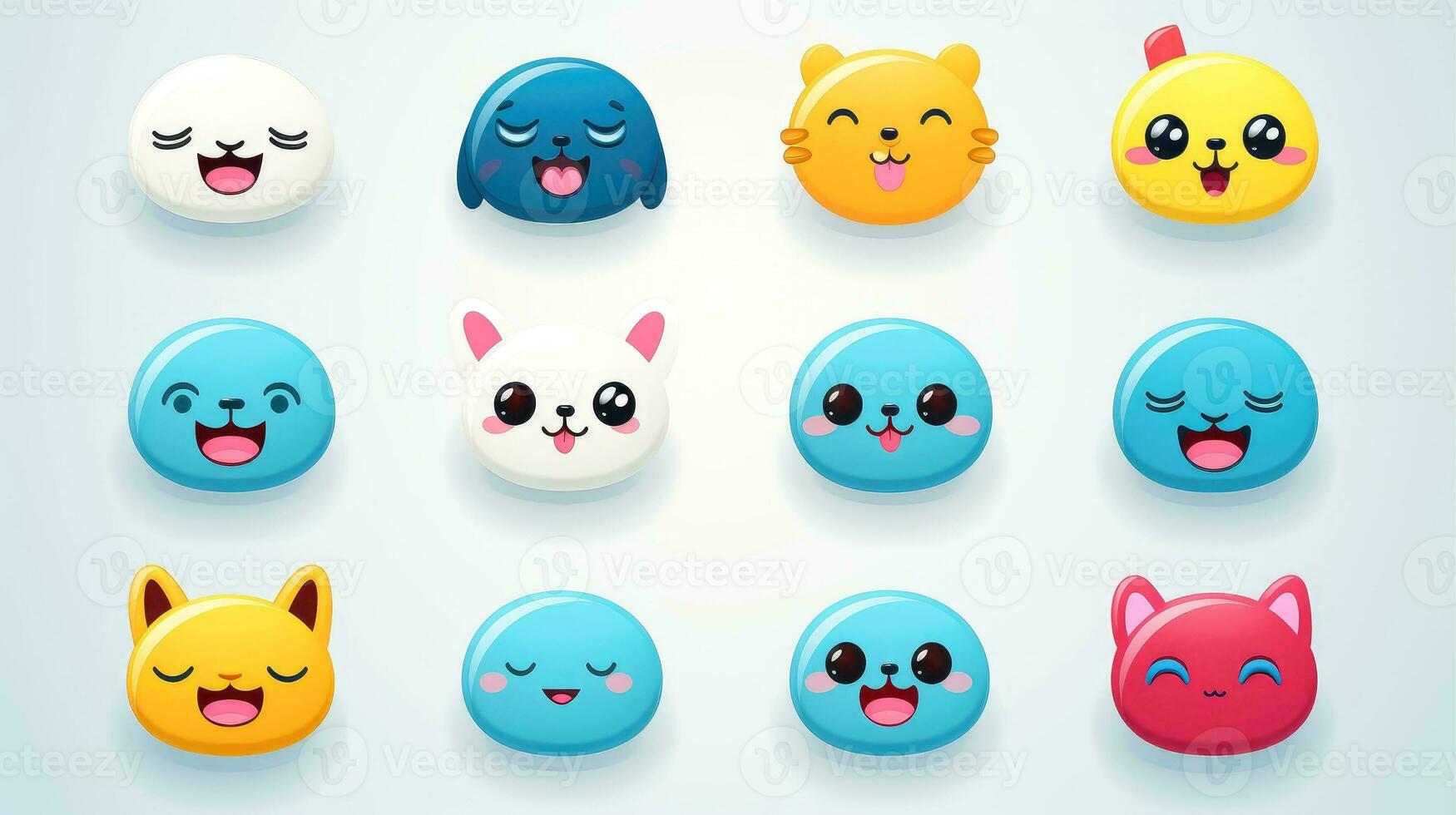 Set of animal faces, face emojis, stickers, emoticons,cartoon funny mascot characters face set, Generative AI illustration photo