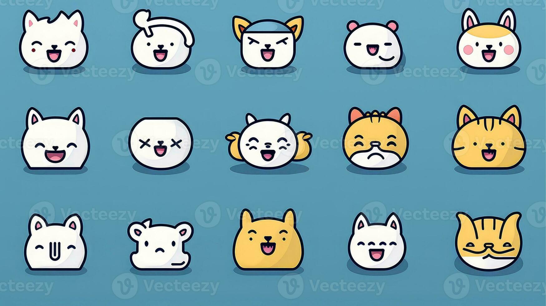 Set of animal faces, face emojis, stickers, emoticons,cartoon funny mascot characters face set, Generative AI illustration photo
