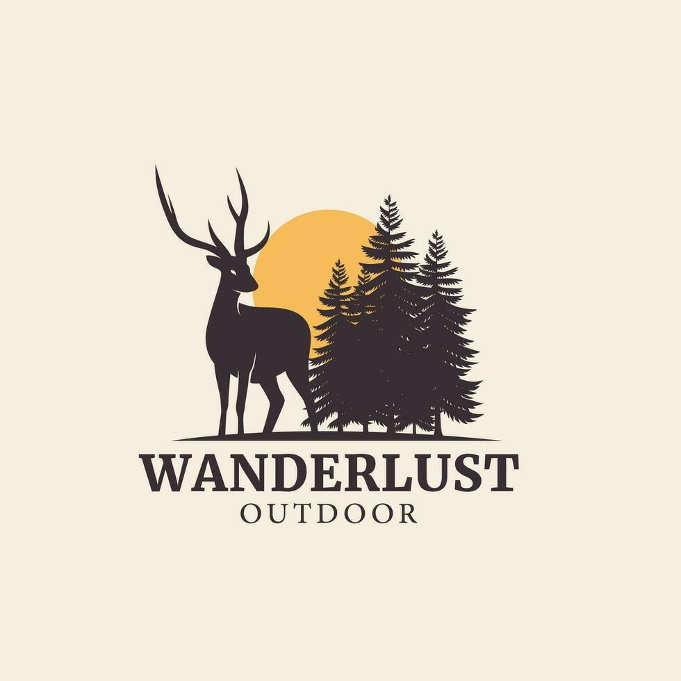 deer and forest logo  outdoor pine vintage vector icon symbol minimalist design