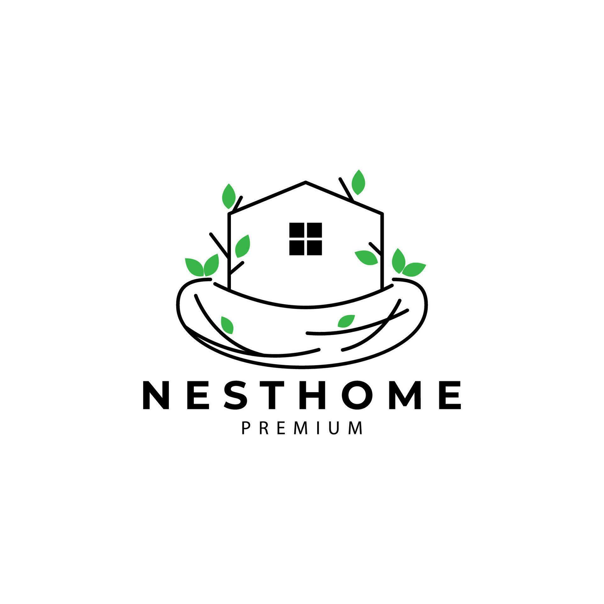 house nest logo with line art concept building vector icon symbol