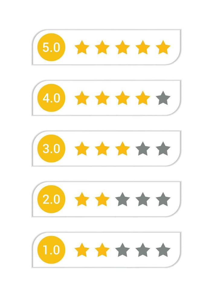 Five golden star review rate, customer feedback, product rating icon, rating star icon vector design templates.