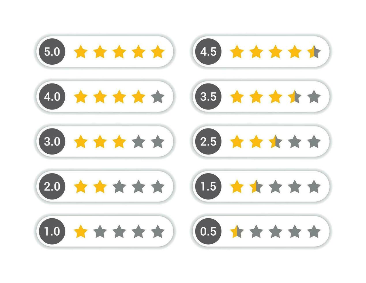 Five golden star review rate, customer feedback, product rating icon, rating star icon vector design templates.