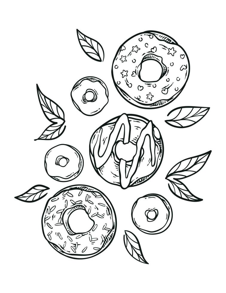 hand drawn of donut illustration vector tasty food drawing