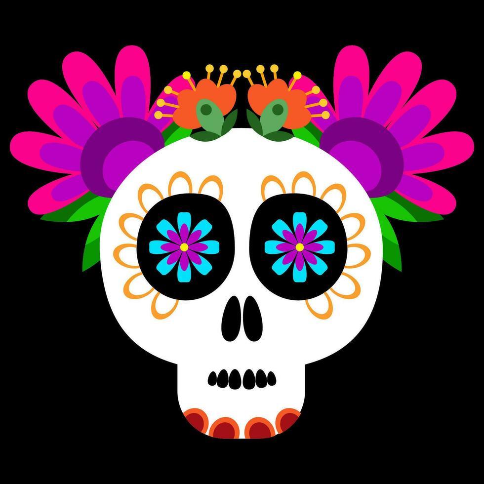 Mexican Sugar Skull with Flowers vector