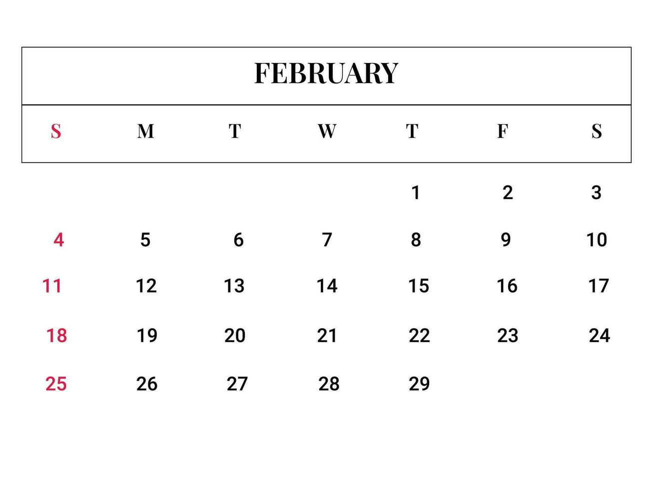 2024 febrero calendario vector