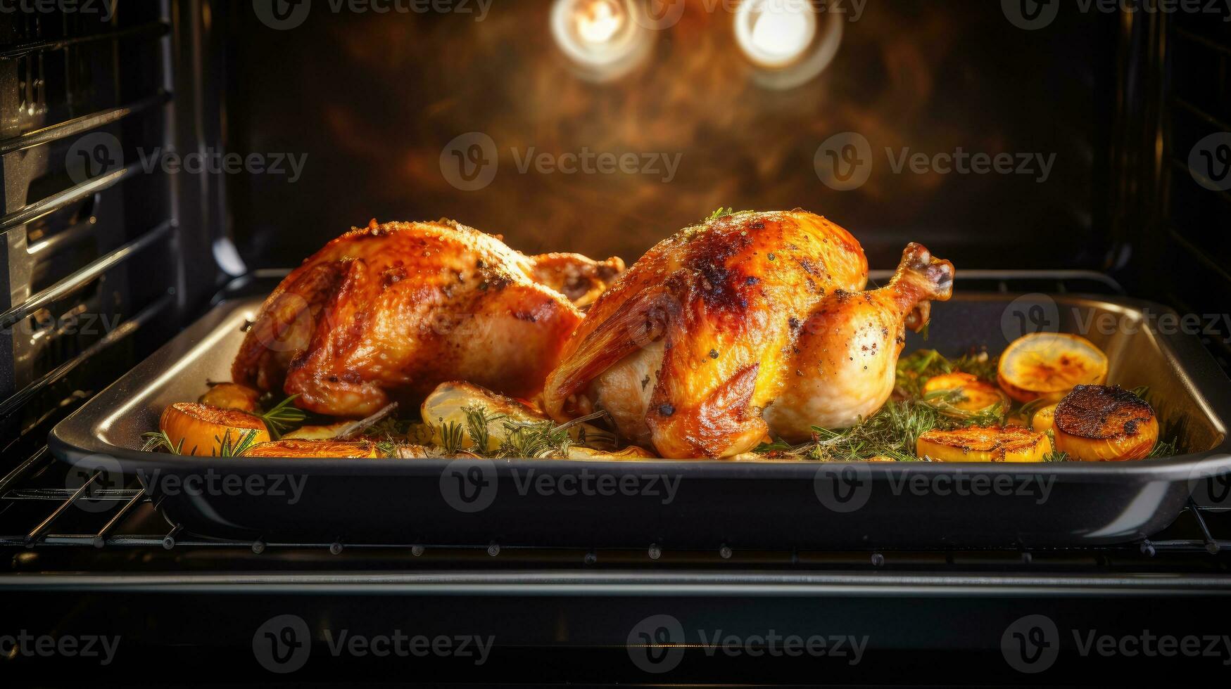 Roasted whole chicken in the oven photo